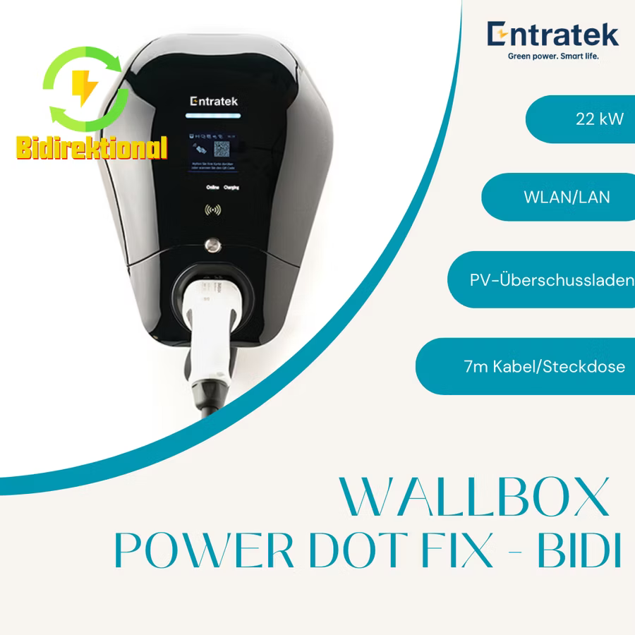 Entratek Power Dot Fix BIDI 22 kW Wallbox für zukünftiges bidirektionales AC-Laden